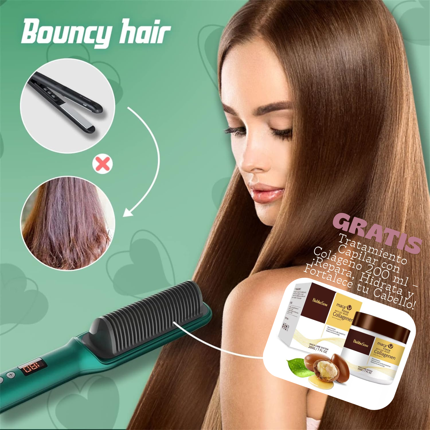 Cepillo Alisador Instantáneo + Tratamiento Capilar con Colágeno 200 ml ""GRATIS""