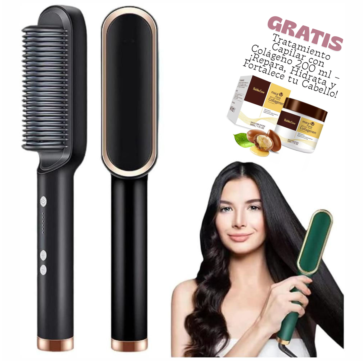 Cepillo Alisador Instantáneo + Tratamiento Capilar con Colágeno 200 ml 